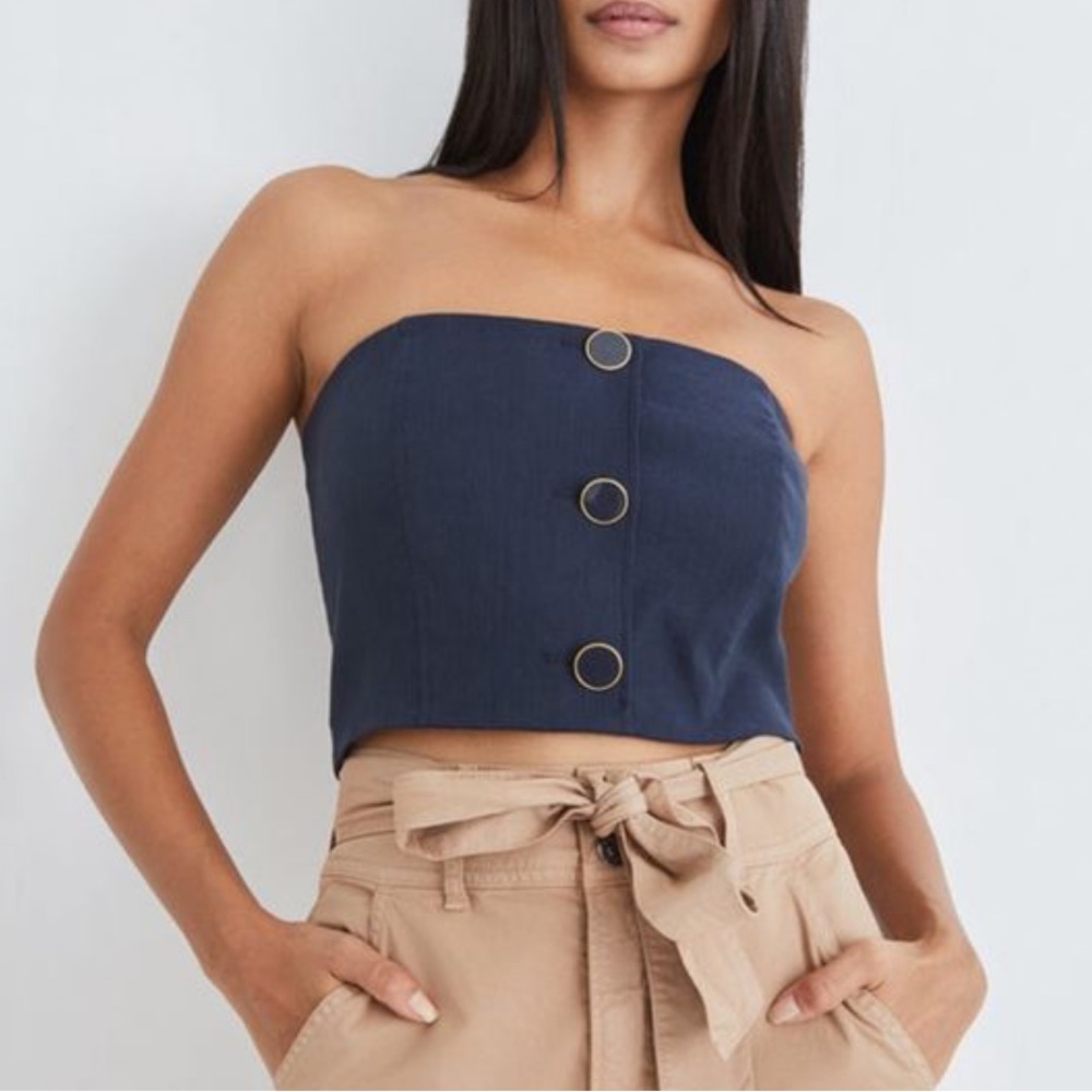 Veronica Beard Ziene Strapless Button Top in Navy *NWT* - Picture 4 of 8